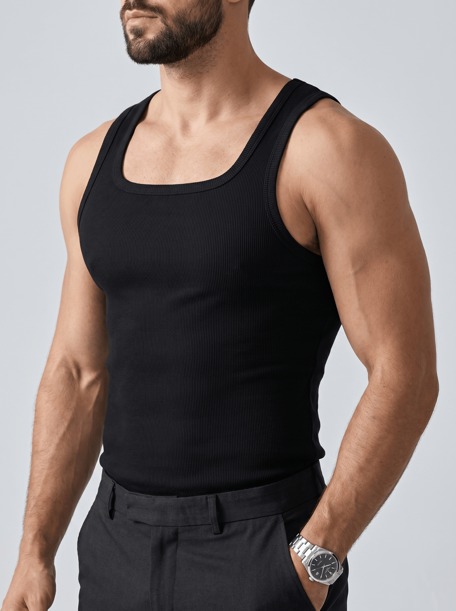 Camiseta Kael™ – Canalé Estructurado con Cuello Cuadrado