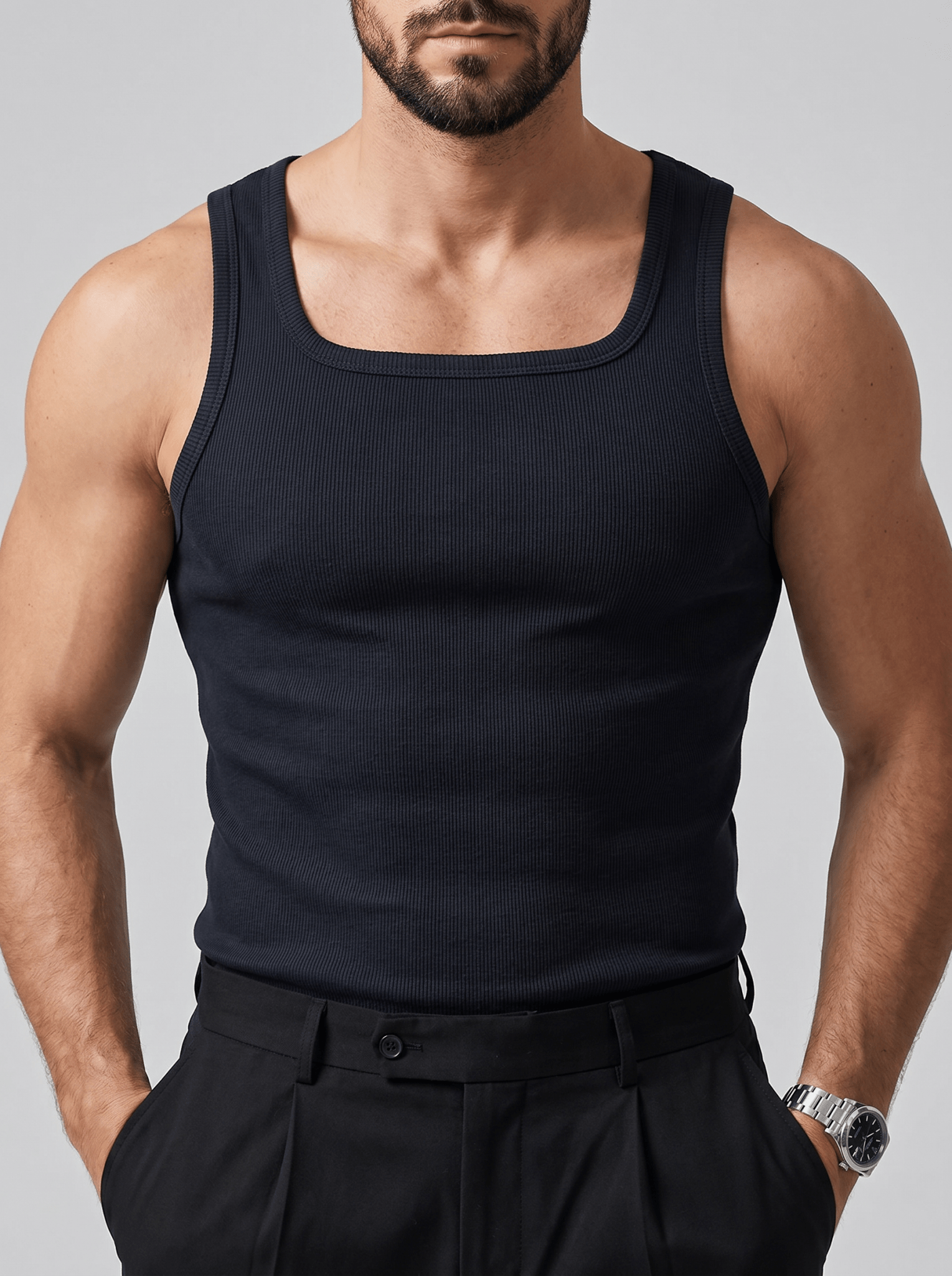 Camiseta Kael™ – Canalé Estructurado con Cuello Cuadrado