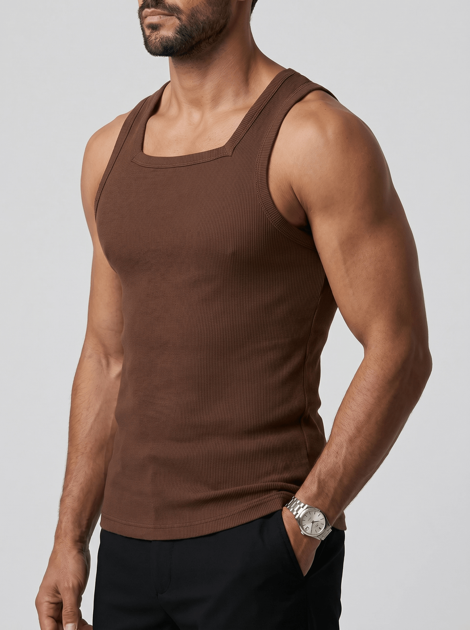 Camiseta Kael™ – Canalé Estructurado con Cuello Cuadrado