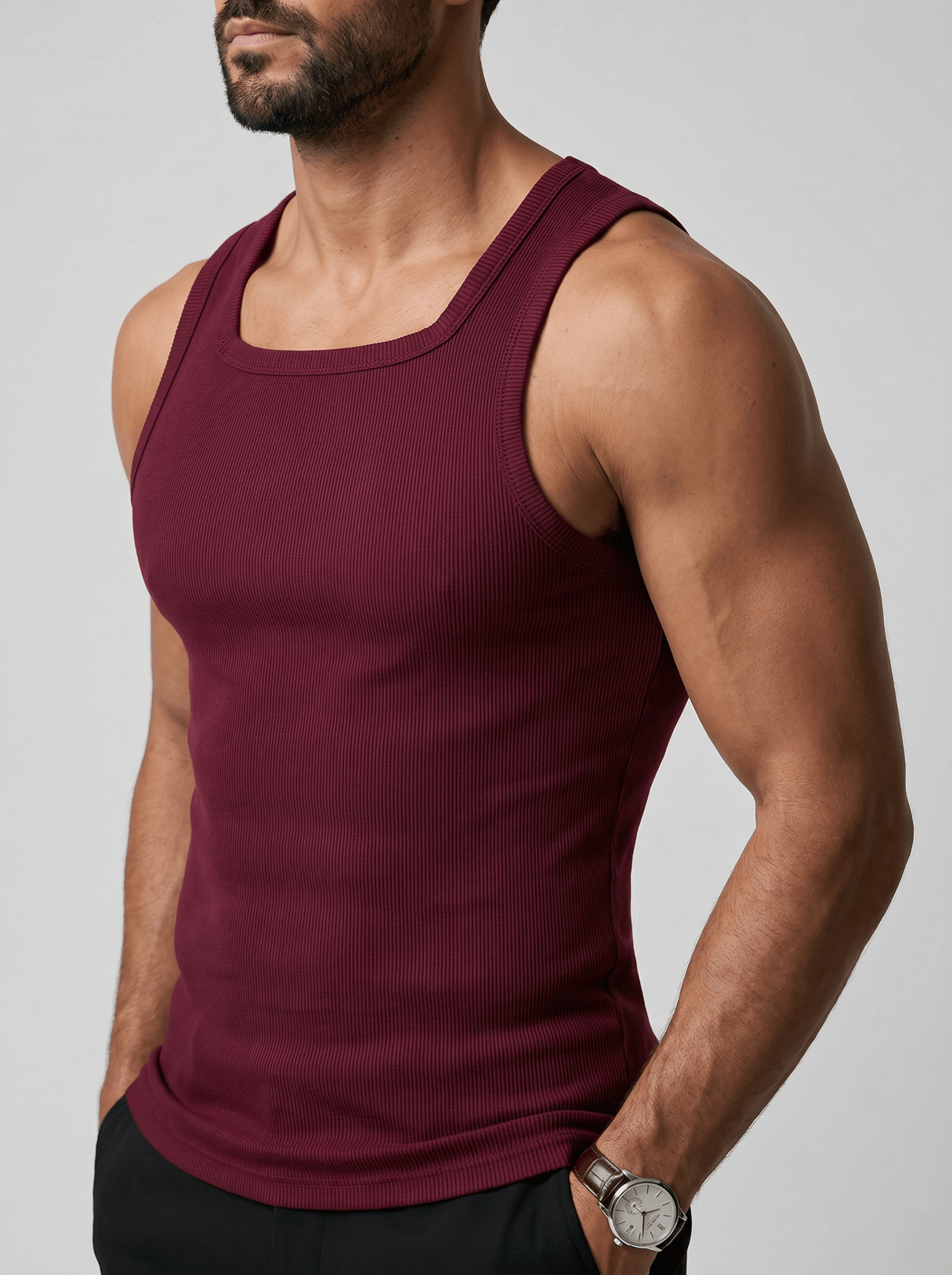 Camiseta Kael™ – Canalé Estructurado con Cuello Cuadrado